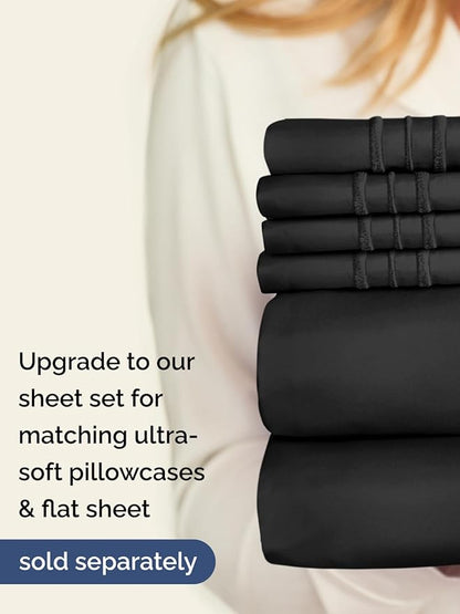 Extra Deep Twin XL Fitted Sheet - Hotel Luxury Single Fitted Sheet Only - Easily Fits 18 inch to 24 inch Mattress - Ultra Soft, Wrinkle & Fade Free w/Extra Deep Pockets - Breathable & Comfy - Black