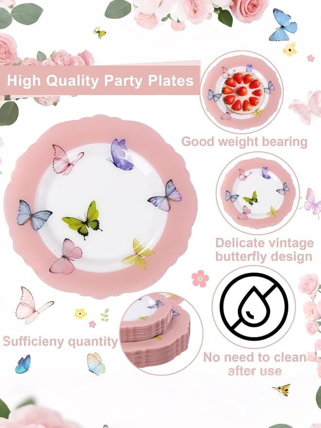 20PCS Pink Butterfly Plates