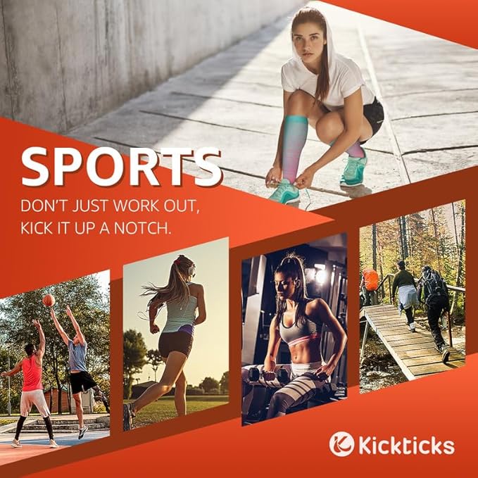 Kickticks 4 Pairs Compression Socks for Woman & Man Unisex 20-30mmHg Knee high Plus Size Wide Calves for Flying Running…