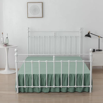 Bed Skirt King Size Ruffled Bed Skirts with Split Corners, 12 Inch Drop Dust Ruffle Bed Skirt with Platform, Sage Green, 12" King