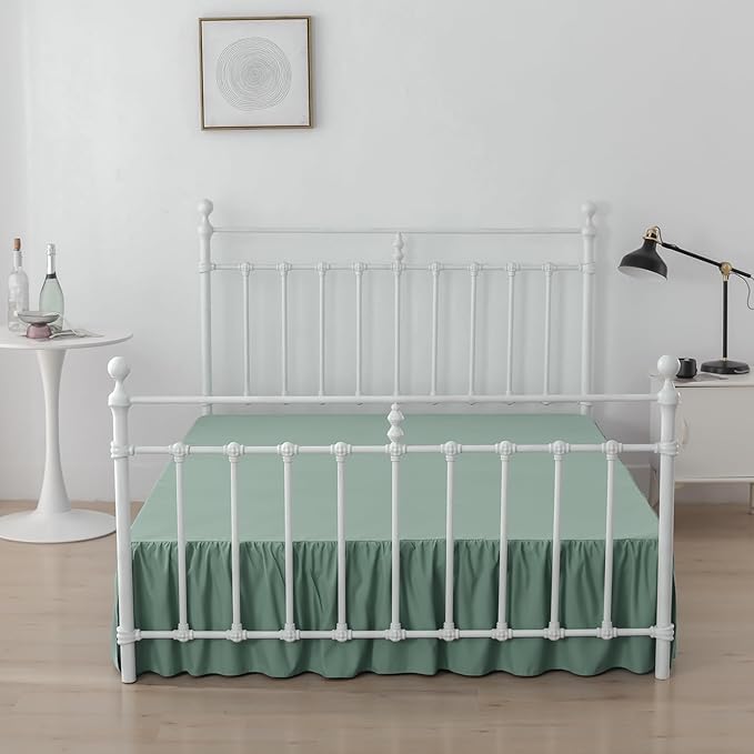 Bed Skirt Twin Size Ruffled Bed Skirt with Split Corners, 12 Inch Drop Dust Ruffle Bed Skirts with Platform, Sage Green, Twin - 12" Drop