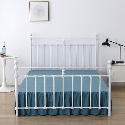 Bed Skirt King Size Ruffled Bed Skirts with Split Corners, 18 Inch Drop Dust Ruffle Bed Skirt with Platform, Teal Blue, King - 18" Drop