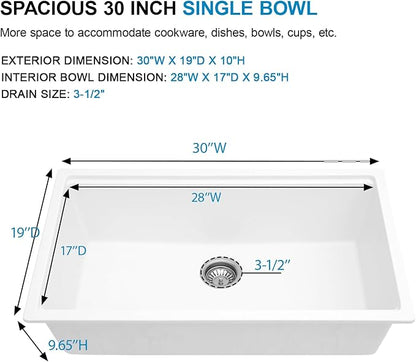 30 White Granite Composite Kitchen Sink - Donsdey 30 Inch White Kitchen Sink Undermount Ledge Workstation Granite Quartz Composite Under Counter Single Bowl Sink Basin