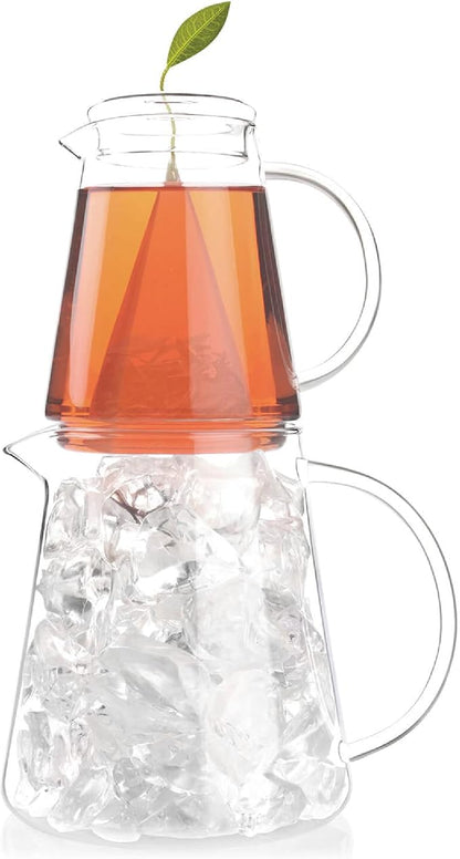 Tea Forte Tea Over Ice Steeping Pitcher Set, 2 Piece | Steeping Lidded Pitchers