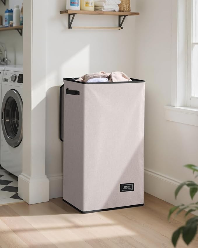 SOLEDI Laundry Hamper with Lid 100L Large & Tall Collapsible Laundry Basket, Clothes Hamper with Bag Removable Easy to Carry, Dirty Hampers for Bedroom, Bathroom, Dorm, College,Light taupe