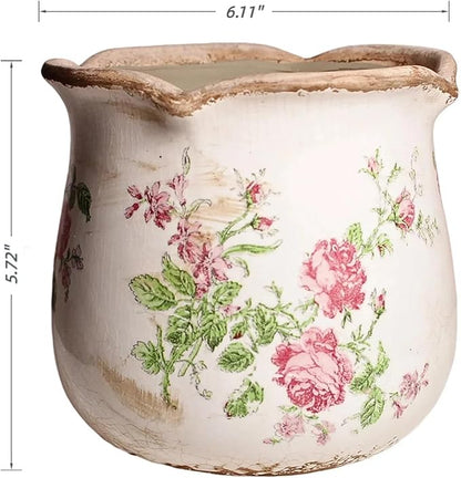Shabby Chic Flower Pot, 6.11 Inch Ceramic Planter