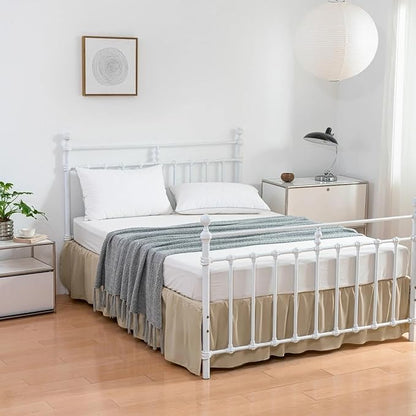 Bed Skirt King Size Ruffled Bed Skirts with Split Corners,14 Inch Drop Dust Ruffle Bed Skirt with Platform, King,14 Inch,Light Camel