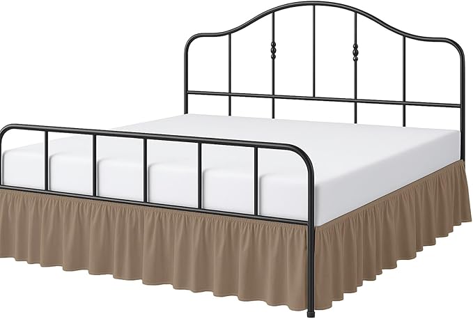 Cottington Lane Ruffled Bed Skirt King Size with Split Corner, Brushed Microfiber Hotel Quality Taupe Dust Ruffle, 12 Inch Drop Gathered Bedskirt, Soft and Stylish, Shrinkage and Fade Resistant