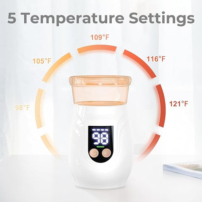 Portable Cordless Baby Bottle Warmer for Travel, Rechargeable with 8 Adapters & 1 Milk Powder Container, Safe Material, Fast Heating, Compatible with Major Brands,White