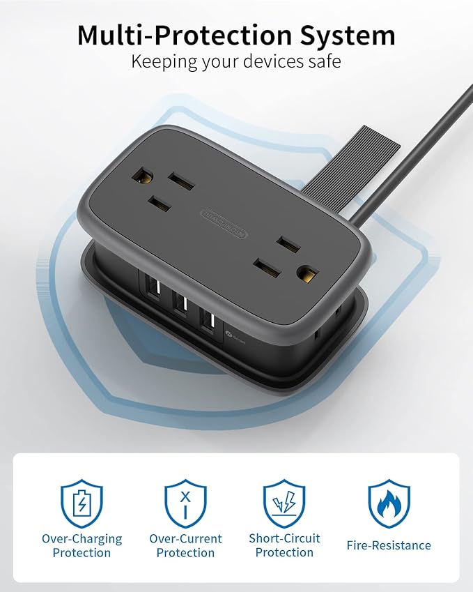 2 Pack Power Strip with USB Ports, 4 Outlets 3 USB Ports, NTONPOWER Small Power Strip with 4ft Short Extension Cord Retractable, Compact Size for Travel, Home Office, Hotel, Black