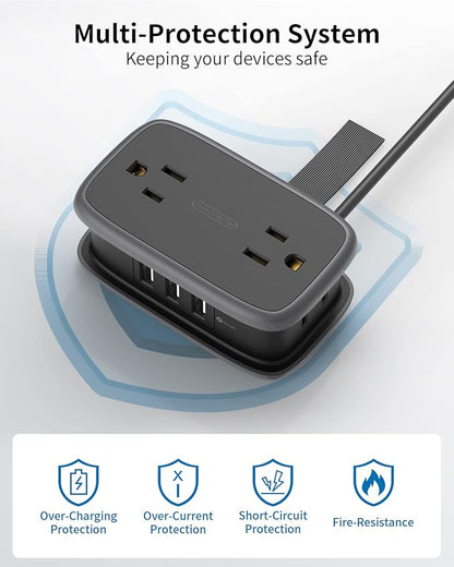 2 Pack Power Strip with USB Ports, 4 Outlets 3 USB Ports, NTONPOWER Small Power Strip with 4ft Short Extension Cord Retractable, Compact Size for Travel, Home Office, Hotel, Black