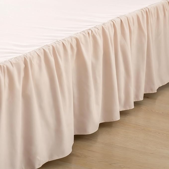 Bed Skirt King Size Ruffled Bed Skirts with Split Corners, 18 Inch Drop Dust Ruffle Bed Skirt with Platform, Cream, 18" King