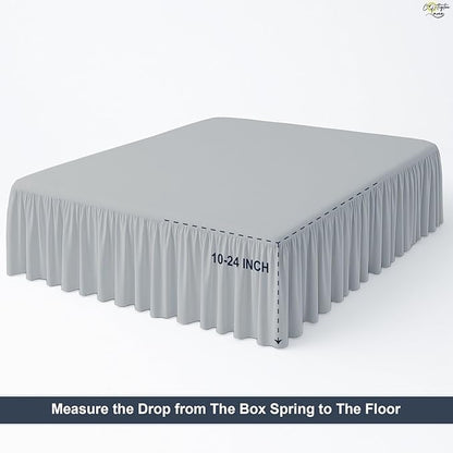 Cottington Lane Ruffled Bed Skirt Queen Size With Split Corner, Brushed Microfiber Hotel Quality Silver Grey Dust Ruffle, 14 Inch Drop Gathered Bedskirt, Soft and Stylish, Shrinkage and Fade Resistant