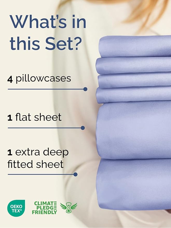 Extra Deep Queen Sheet Set - 6 Piece Breathable & Cooling Sheets - Hotel Luxury Bed Sheets Set - Easy & Secure Fit - Soft, Wrinkle Free & Comfy Sheets Set - Lavender Sheet Set with Extra Deep Pockets
