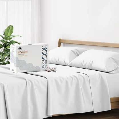 Mayfair Linen 100% Cotton Bed Sheets California King Sheet Set - 500 Thread Count Sheets Cal King Size 4 PC Set (Silver), Soft, Cooling, 16" Deep Pocket Sateen Weave Cotton Bedsheet for Hot Sleepers