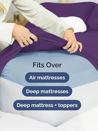Extra Deep Twin XL Sheet Set - 4 Piece Breathable & Cooling Sheets - Hotel Luxury Bed Sheets Set - Easy & Secure Fit - Soft, Wrinkle Free & Comfy Sheets Set - Purple Sheet Set with Extra Deep Pockets