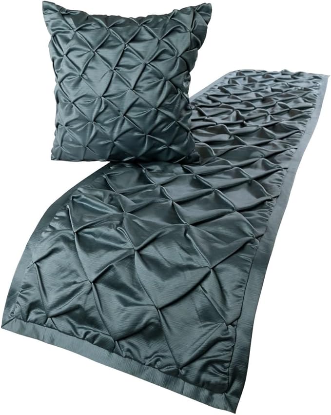 The HomeCentric Decorative Blue Queen 74 x 18 inch Bed Runner with Pillow Cover, Satin Pintucks Bed Scarf, Solid Color Modern - Satin Nights