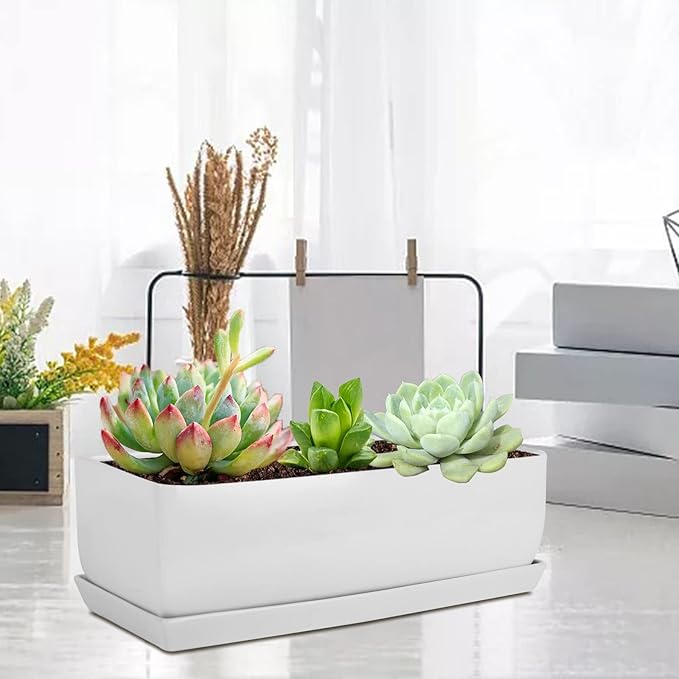 Vencer 14 Inch Rectangular Modern Minimalist Ceramic Succulent Planter Pot