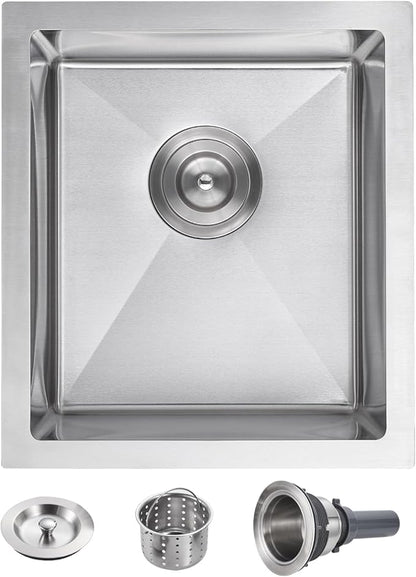POPFLY 15x17 Inch Undermount Bar Prep Sink, 15” Undermount Rectangle Kitchen Sink, 304 Stainless Steel Single Bowl Small Kitchen Rv Sinks, Brushed
