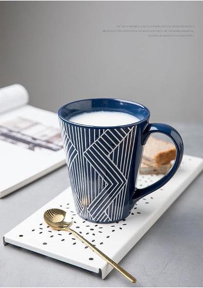 Ceramic Mug 15 Ounce Blue and White Zebra Stripe 3D Embossed Mug, Large Coffee