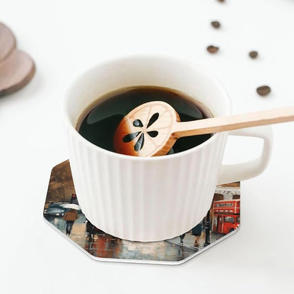 4Pcs Leather Coaster for Drinks London Impression Cup Coasters Aesthetic Drink