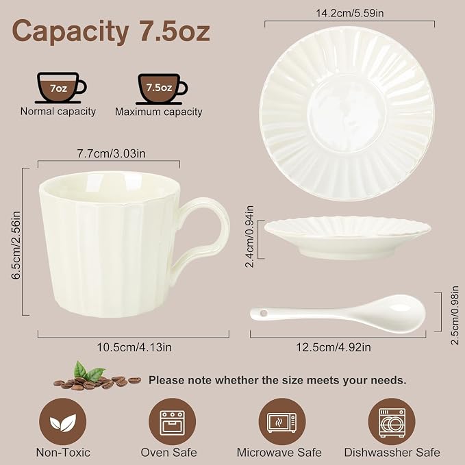 Ceramic Coffee Cup Set, 8 oz Cappuccino Cups