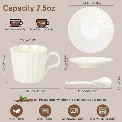 Ceramic Coffee Cup Set, 8 oz Cappuccino Cups