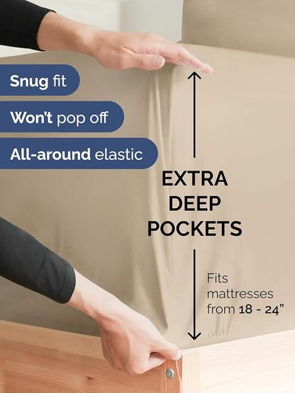 Extra Deep King Fitted Sheet - Hotel Luxury Single Fitted Sheet Only - Easily Fits 18 inch to 24 inch Mattress - Ultra Soft, Wrinkle Free w/Extra Deep Pockets - Easy-Care, Breathable & Comfy - Cream