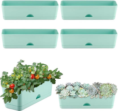 6 Pack Rectangle Planter 16x4.4 Inch Window Boxes Planters Rectangular Large