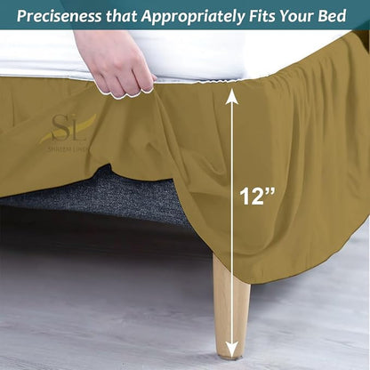 Shreem Linen Ruffled Bed Skirt with Split Corners, Gathered Style, 100% Microfiber, 12-Inch Drop, Dust Ruffle Bedskirt with Platform, Twin-XXL, Taupe