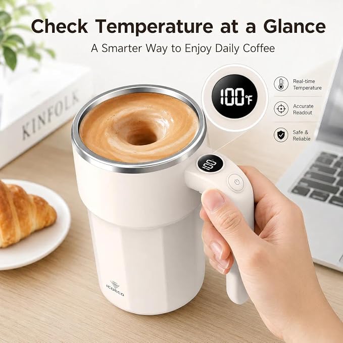 Self Stirring Coffee Mug, 12oz Rechargeable Magnetic Mixing Cup