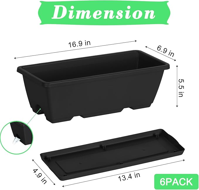 YBING Railing Planter Boxes 6 PCS Black Rectangle Railing Flower Box