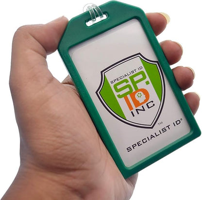 5 Pack - Premium Rigid Airline Luggage Tag Holders with 6" Worm Loops - Heavy Duty Hard Plastic -Suitcase ID Tag Identifiers with Business Card Insert Window by Specialist ID (Green)