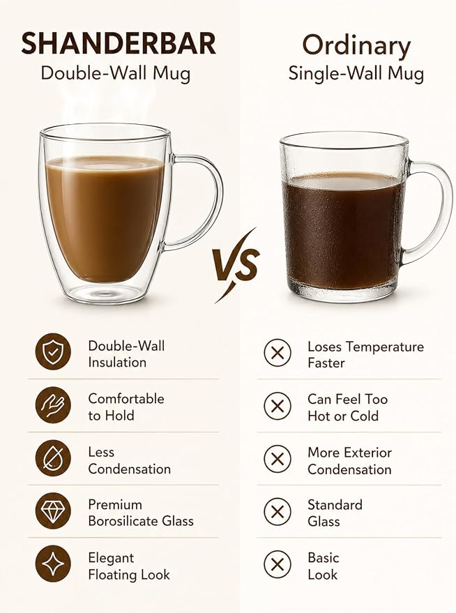 12oz Double Walled Glass Coffee Mugs