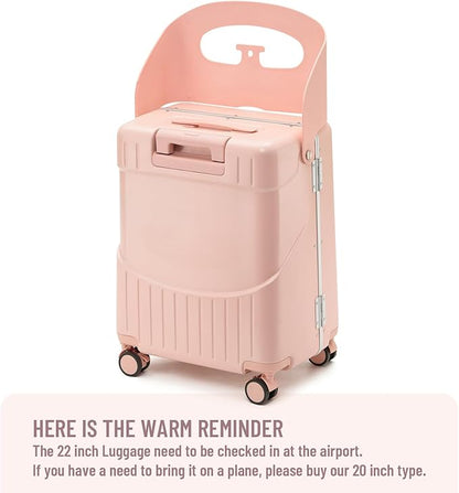 22 Inch TSA Lock Luggage with Seat for Adults and Kids,Check in Lockable Spinner Wheels Suitcase with Seat Belt and Cover (TSA Luggage with Seat Pink)
