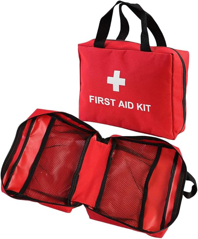 AOUTACC 2 Pack Nylon First Aid Empty Kit,Compact and Lightweight First Aid Bag for Emergency at Home, Office, Car, Outdoors, Boat, Camping, Hiking(Bag Only) (2 Pack Red With Handles)