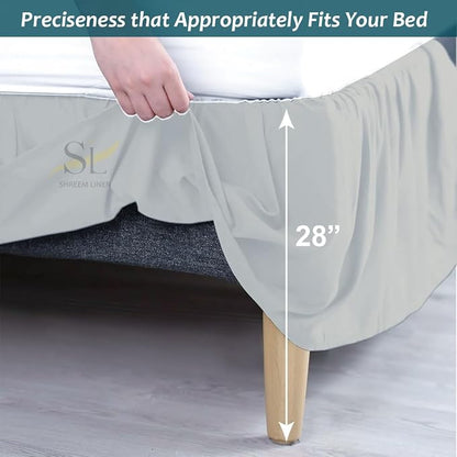 Shreem Linen Ruffled Bed Skirt with Split Corners, Gathered Style, 100% Microfiber, 28-Inch Drop, Dust Ruffle Bedskirt with Platform, Twin-XXL, Light Grey