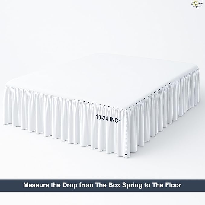 Cottington Lane Ruffled Bed Skirt Queen Size with Split Corner, Brushed Microfiber Hotel Quality White Dust Ruffle, 14 Inch Drop Gathered Bedskirt, Soft and Stylish, Shrinkage and Fade Resistant