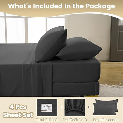 California King Sheet Sets,Hotel Luxury 4 Piece Breathable Cooling Sheet Fits 16" Deep Pocket Mattress, Easy Care Wrinkle Free Bedding Sheet and Pillowcase Bed Sheet Cal King Size,Dark Gray