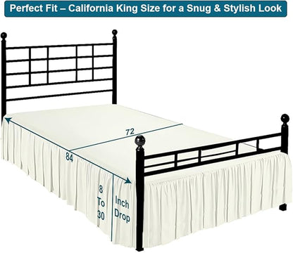 Shreem Linen Ruffled Bed Skirt with Split Corners, Gathered Style, 100% Microfiber, 15-Inch Drop, Dust Ruffle Bedskirt with Platform, Cal-King, Ivory
