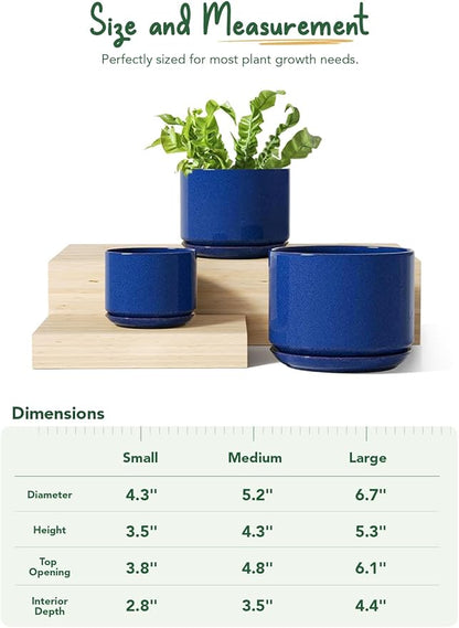 LE TAUCI Ceramic Plant Pots, 4.3+5.3+6.8 inch, Planters