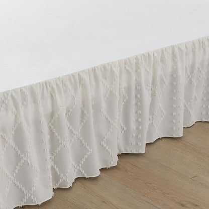 Bed Skirt Queen Size Ruffled Bed Skirt with Split Corners, 16 Inch Drop Dust Ruffle Bed Skirts with Platform, Boho Tufted Shabby Chic Queen Size Bed Skirts, Ivory