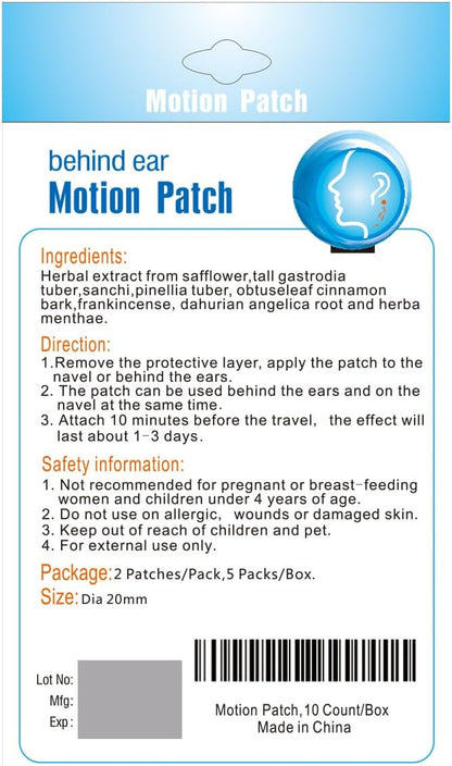 MQ Motion Sickness Patch,20 Count,Non Drowsy Sea Sickness Patches Behind Ear for Cruise Ship Travel, Waterproof Car Sick Patches Fast Acting & Long Last 72H