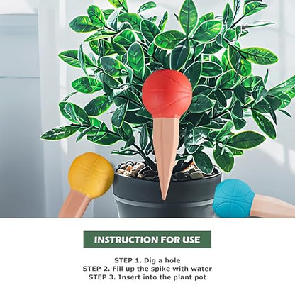 4 Pack Terracotta Watering Spikes, Vacation Self-Watering Planters Devices