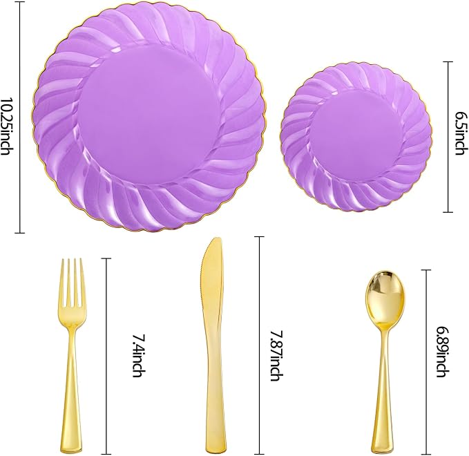 YOUBET 125PCS Clear Purple Plastic Plates