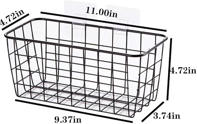 2 Set Hanging Wall Basket Organizer Over the Cabinet Door Wire Baskets for Organizing -No Drilling Adhesive Wall Storage Basket, Space-Saving Hanging Baskets for Organizing Wall Mount Storage,Black