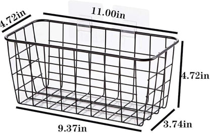 2 Set Hanging Wall Basket Organizer Over the Cabinet Door Wire Baskets for Organizing -No Drilling Adhesive Wall Storage Basket, Space-Saving Hanging Baskets for Organizing Wall Mount Storage,Black