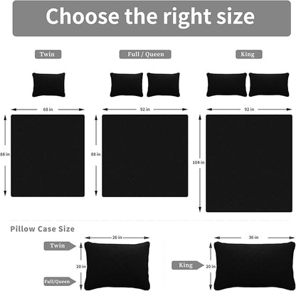 Easy-Going Full/Queen Size Reversible Quilt Set with 1 Quilt and 2 Pillow Shams, Soft Bed Quilt Cover, Water Resistant Lightweight Microfiber Bedspread, Stain Resistant, Black/Beige