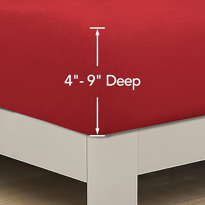 PureFit Stretchy Box Spring Cover Full - Elastic Fitted Box Spring Wrap Around 4 Sides, Wrinkle & Fading Resistant Fits Full Size Beds, Red