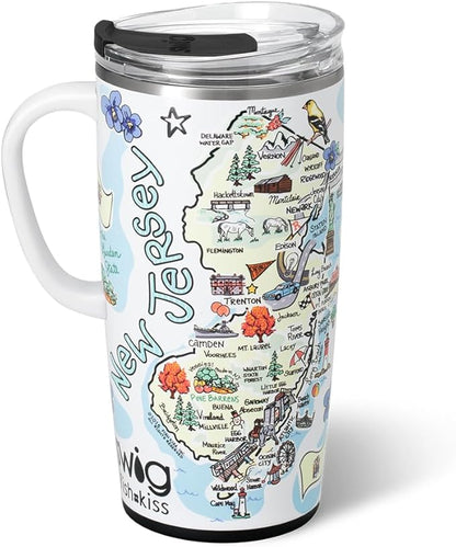 Swig Life 22oz Travel Mug, Insulated Tumbler with Handle and Lid, Travel Coffee Mug, Cup Holder Friendly, Stainless Steel 22 oz Tumbler, Reusable Insulated with Lid (New Jersey)